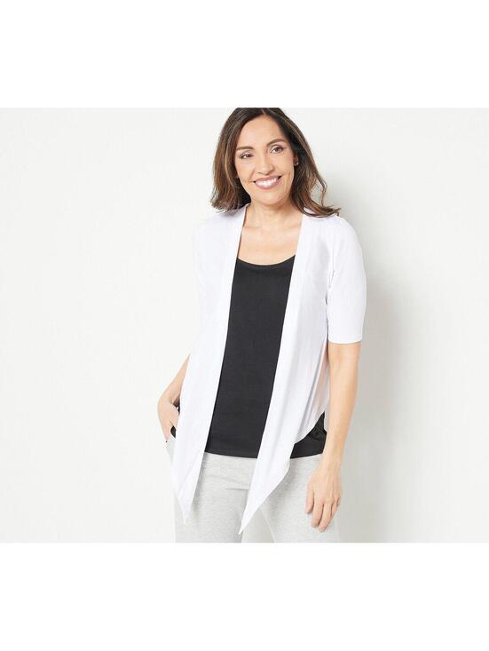 Cuddl Duds Sweaters - 2804 Cuddl Duds Flexwear Twin Set Tank and Elbow Sleeve Cardi WHITE BLACK sz S
